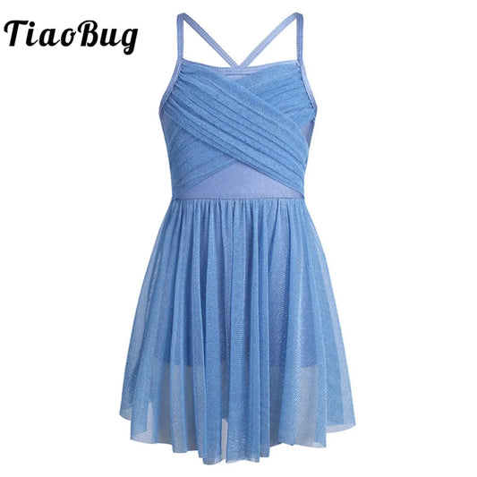 Light Girls' Dance Dress - Flowy, Glittery Mesh, Ballet & Gymnastics Costume