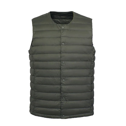 Light Men's Down Vest - Short Quilted, Nylon Layering