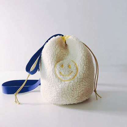 Shoulder Kids Bag Polar Fleece Drawstring Organizer Korean Hanging Storage Pouch Back to School Fall 2025 Space Saving