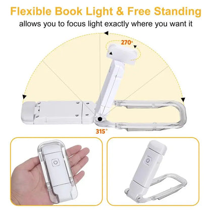 Mini LED Clip Book Light - USB Battery-Powered, Brightness Flexible Eye Protection Bookmark for Night Reading
