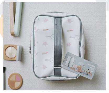 Kids2025 Edition Makeup Kit Wooden Pretend Play Cosmetic Toy With Carry Bag Eco Friendly Hairdressing Kit Holiday Gift