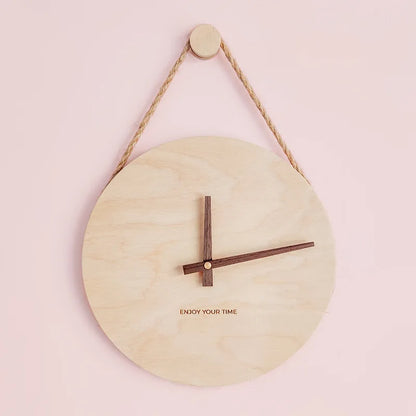 Wooden Wall Clock 12 Inch Hanging Rope Minimalist Round Clock Fall 2025 Rustic Household Decor Cozy Living Room Accent