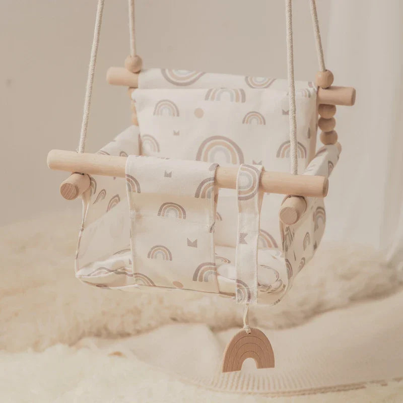 Swing Baby Canvas Seat Infant Hanging Swing 0-12 Months Wooden Rope Nursery Fall 2025 Safe Seat Belt