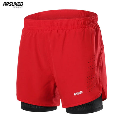 men's Stretchy 2-in-1 running shorts - longer liner, polyester blend, for jogging and gym