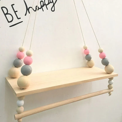 Wooden Wall Shelf With Clothes Rack Scandinavian Hanging Shelf Kids Room Fall 2025 Rope Storage Organizer