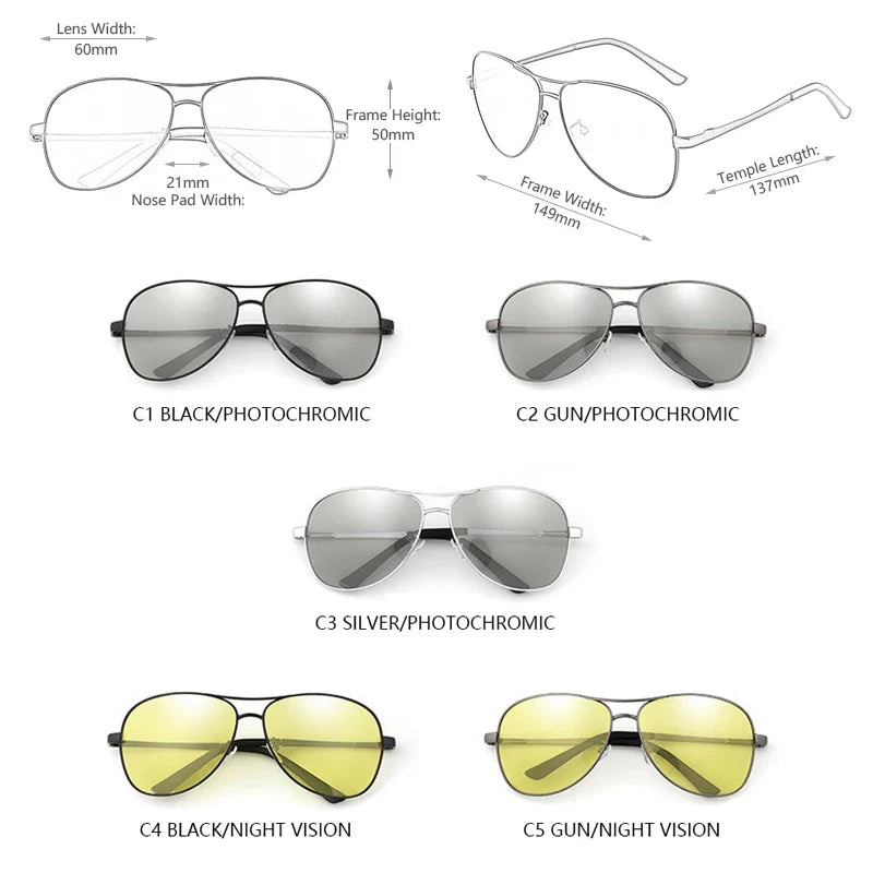 Timeless Pilot Photochromic Sunglasses for Men Women - Chameleon Polarized Driving Glasses