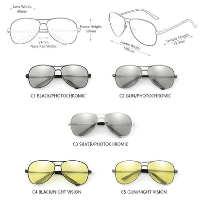 Timeless Pilot Photochromic Sunglasses for Men Women - Chameleon Polarized Driving Glasses
