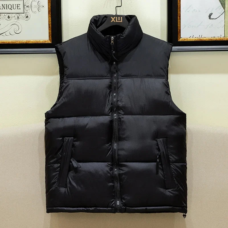 Men's Warm Puffer Vest - Sleeveless Quilted Down, Winter