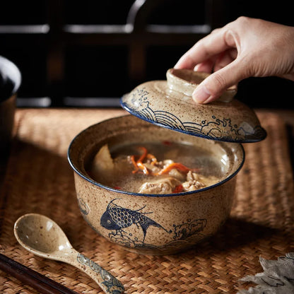 Bowl Ramen Large Ceramic With Lid Retro Fall 2025 Tableware