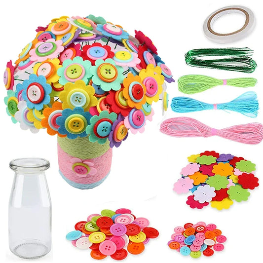 & Button Felt Flower Bouquet Craft Kit - DIY Vase Art Project for Kids, Creative Activity Gift for Boys & Girls