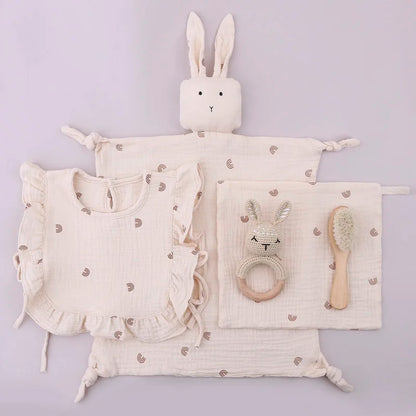 Teething Toy Wooden Ring Rattle Kit With Cotton Gauze Mobile Gym Newborn Gift Fall 2025 Soothing