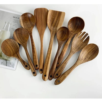Eco-Friendly Cooking Spoons Non-Stick Safe 2026 – Organic Teak Wooden Kitchen Utensil Kit