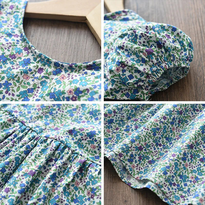 Floral Butterfly Print, Knee-Length, Sleeveless, Sash Waist, Casual Wear – Light and Flattering Girls' Dress