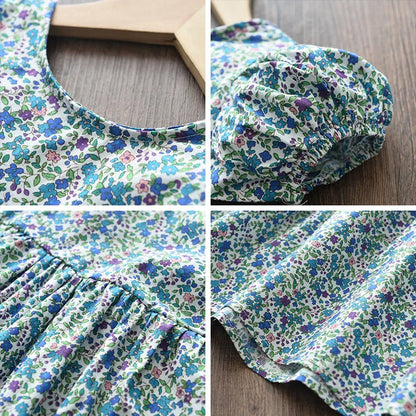 Floral Butterfly Print, Knee-Length, Sleeveless, Sash Waist, Casual Wear – Light and Flattering Girls' Dress
