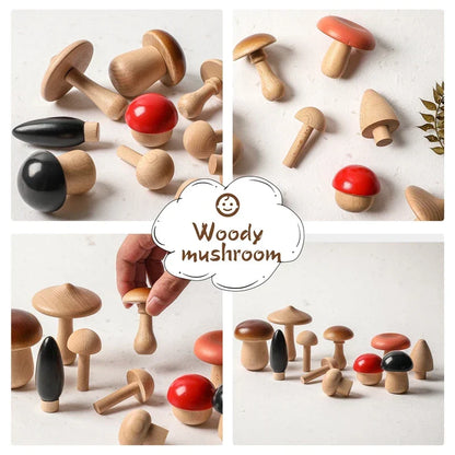 Wooden Toys Montessori Mushroom Blocks Kit Kids Educational Grasping Matching Toy Back To School 2025 Eco Friendly