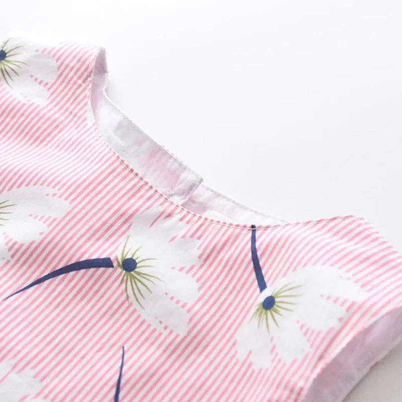 Floral Butterfly Print, Knee-Length, Sleeveless, Sash Waist, Casual Wear – Light and Flattering Girls' Dress