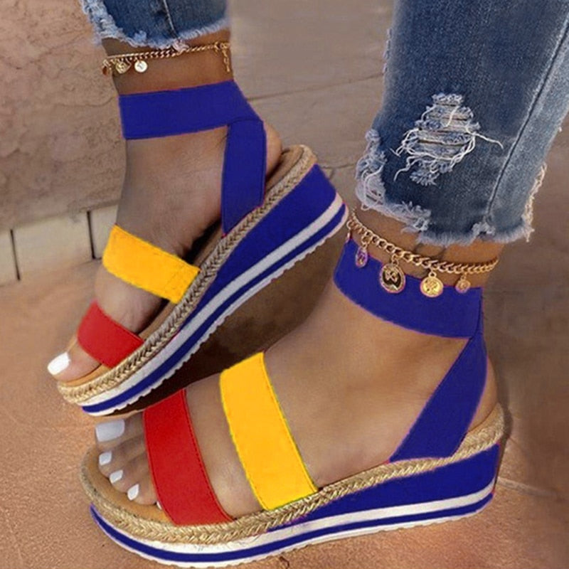 Variant image for Women's Strap Cross Wedge Sandals, Breathable Lightweight Summer Footwear with Round Cup Shape, Non-Slip TPR Sole-37