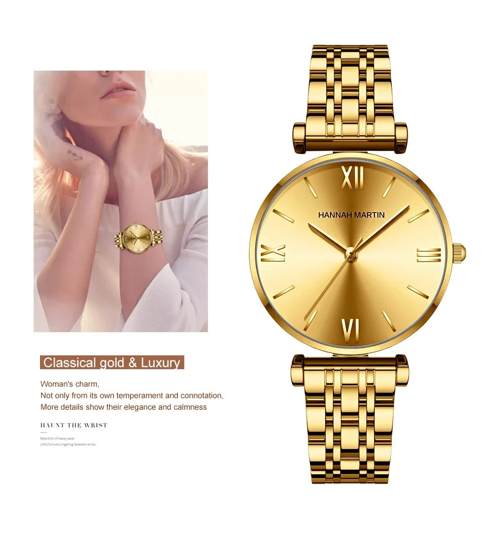 women's Timeless rose gold quartz wristwatch - stainless steel water-resistant minimalist round dial