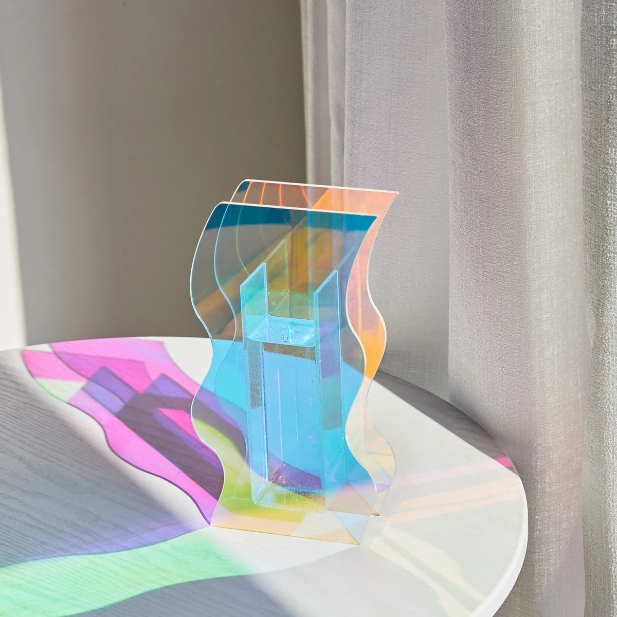 Acrylic Vase M Size Patterned Tabletop Vase Fall 2025 Rainbow Sunlight Reflection Desktop Household Decor Gift
