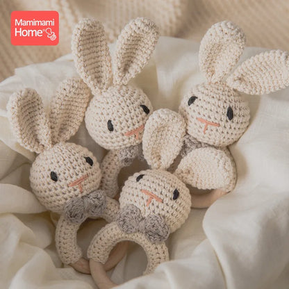 Crochet Wooden Baby Teether Rattle Toy, BPA-Free Infant Teething Toy for Newborns, Safe and Engaging Multi-Functional Design