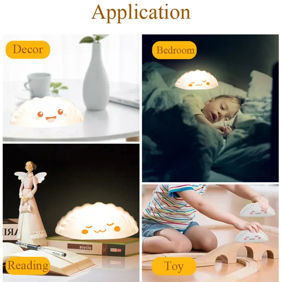 Night Light Battery-Powered LED Bun Dumpling Cartoon Bedside Lamp Fall 2025 Kids Bedroom Plush Sleep Gift