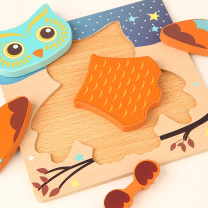 Quality High 3D Wooden Cartoon Animal Puzzle for Kids