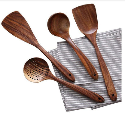 Top-Grade Non-Scratch Kitchen Tools, Handcrafted Teak for Long-Lasting Durability – 4pcs Teak Wooden Utensil Kit