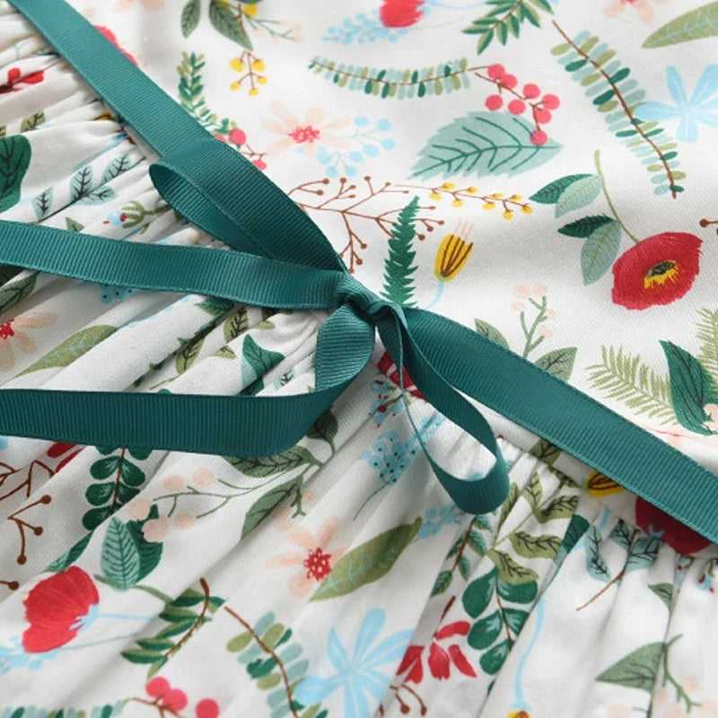 Floral Butterfly Print, Knee-Length, Sleeveless, Sash Waist, Casual Wear – Light and Flattering Girls' Dress