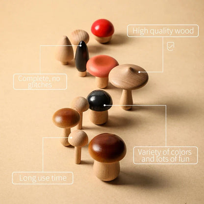 Wooden Toys Montessori Mushroom Blocks Kit Kids Educational Grasping Matching Toy Back To School 2025 Eco Friendly