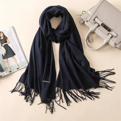 Cozy Warm Women Scarf - Long Fringe, Cashmere, Winter