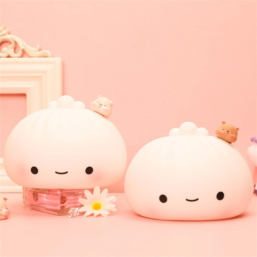 Night Light Battery-Powered LED Bun Dumpling Cartoon Bedside Lamp Fall 2025 Kids Bedroom Plush Sleep Gift