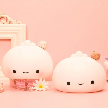 Night Light Battery-Powered LED Bun Dumpling Cartoon Bedside Lamp Fall 2025 Kids Bedroom Plush Sleep Gift