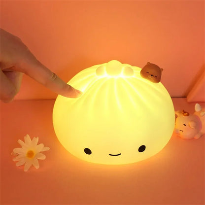 Night Light Battery-Powered LED Bun Dumpling Cartoon Bedside Lamp Fall 2025 Kids Bedroom Plush Sleep Gift