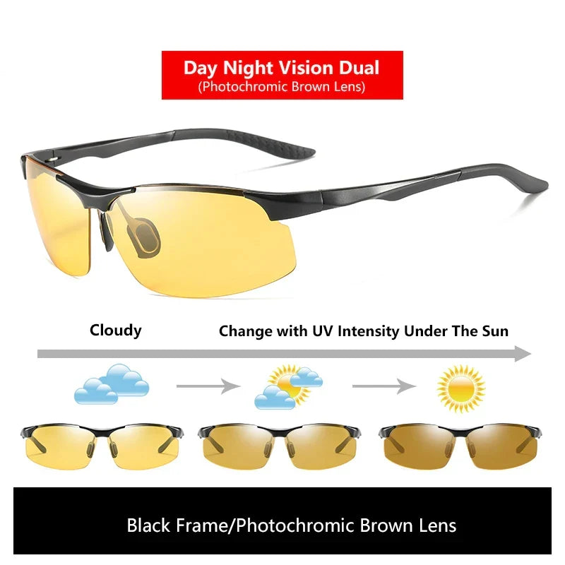 Sunglasses Photochromic Polarized UV400 Rimless Driving Glasses, Day Night Vision, Light Frame VT2173