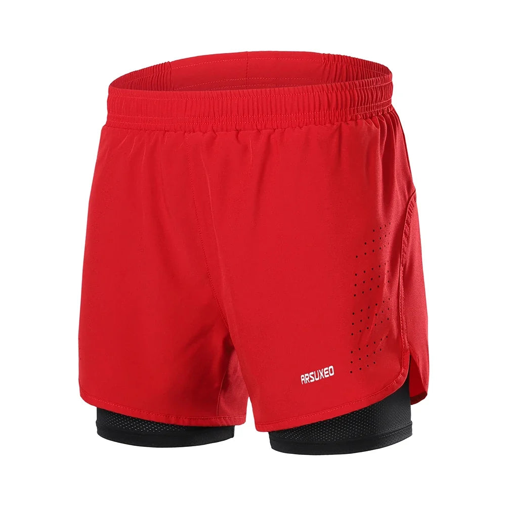 men's Stretchy 2-in-1 running shorts - longer liner, polyester blend, for jogging and gym