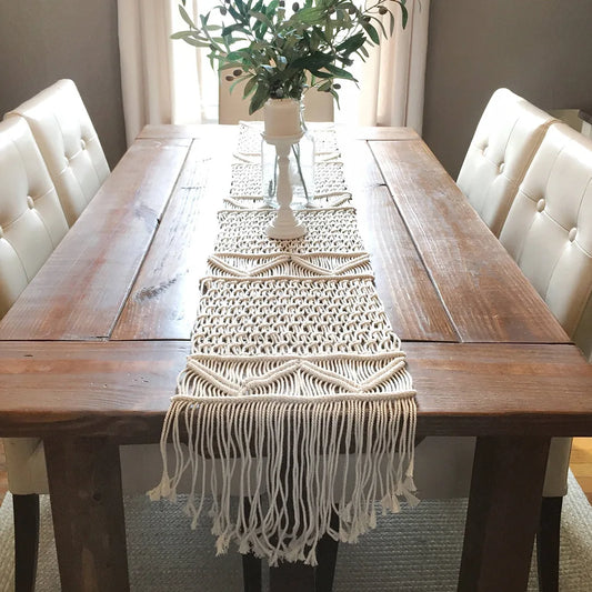Runner Table Cotton Macrame Bohemian Style Holiday Table Decor Christmas 2025 Handmade Cozy Rustic