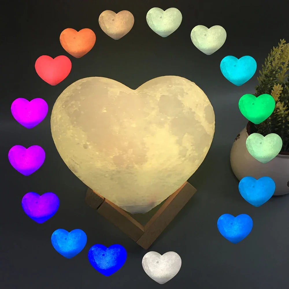3D Moon Lamp Heart Shape Night Light USB Battery-Powered Remote Controlled Romantic Decor Fall 2025 Gift