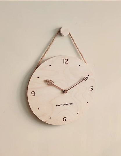 Wooden Wall Clock 12 Inch Hanging Rope Minimalist Round Clock Fall 2025 Rustic Household Decor Cozy Living Room Accent