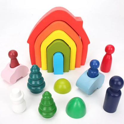 Rainbow Wooden Blocks Montessori Stacking Toys Wood Building Blocks Back to School 2025 Educational STEM Gift