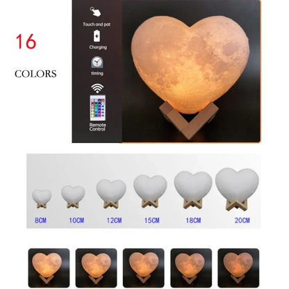 3D Moon Lamp Heart Shape Night Light USB Battery-Powered Remote Controlled Romantic Decor Fall 2025 Gift