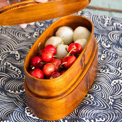 Japanese Wooden Style Bento Box Double-Layer Lunch Container for Workers & Students