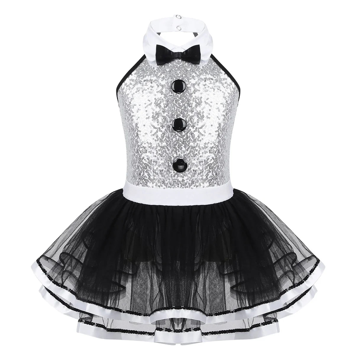 Light girls' leotard - sequined skirted tutu, polyester, for ballet and dance performances