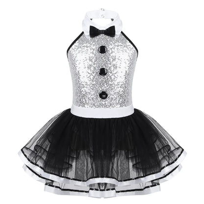 Light girls' leotard - sequined skirted tutu, polyester, for ballet and dance performances