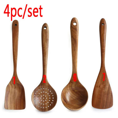 Eco-Friendly Cooking Spoons Non-Stick Safe 2026 – Organic Teak Wooden Kitchen Utensil Kit