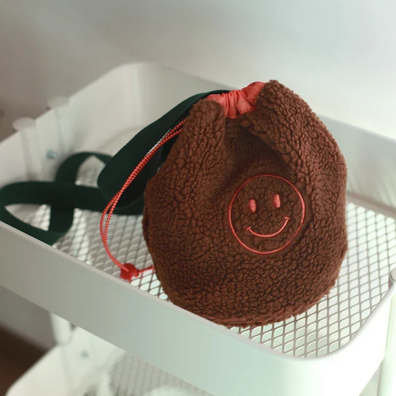 Shoulder Kids Bag Polar Fleece Drawstring Organizer Korean Hanging Storage Pouch Back to School Fall 2025 Space Saving
