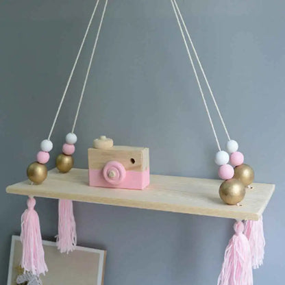 Wooden Wall Shelf With Clothes Rack Scandinavian Hanging Shelf Kids Room Fall 2025 Rope Storage Organizer