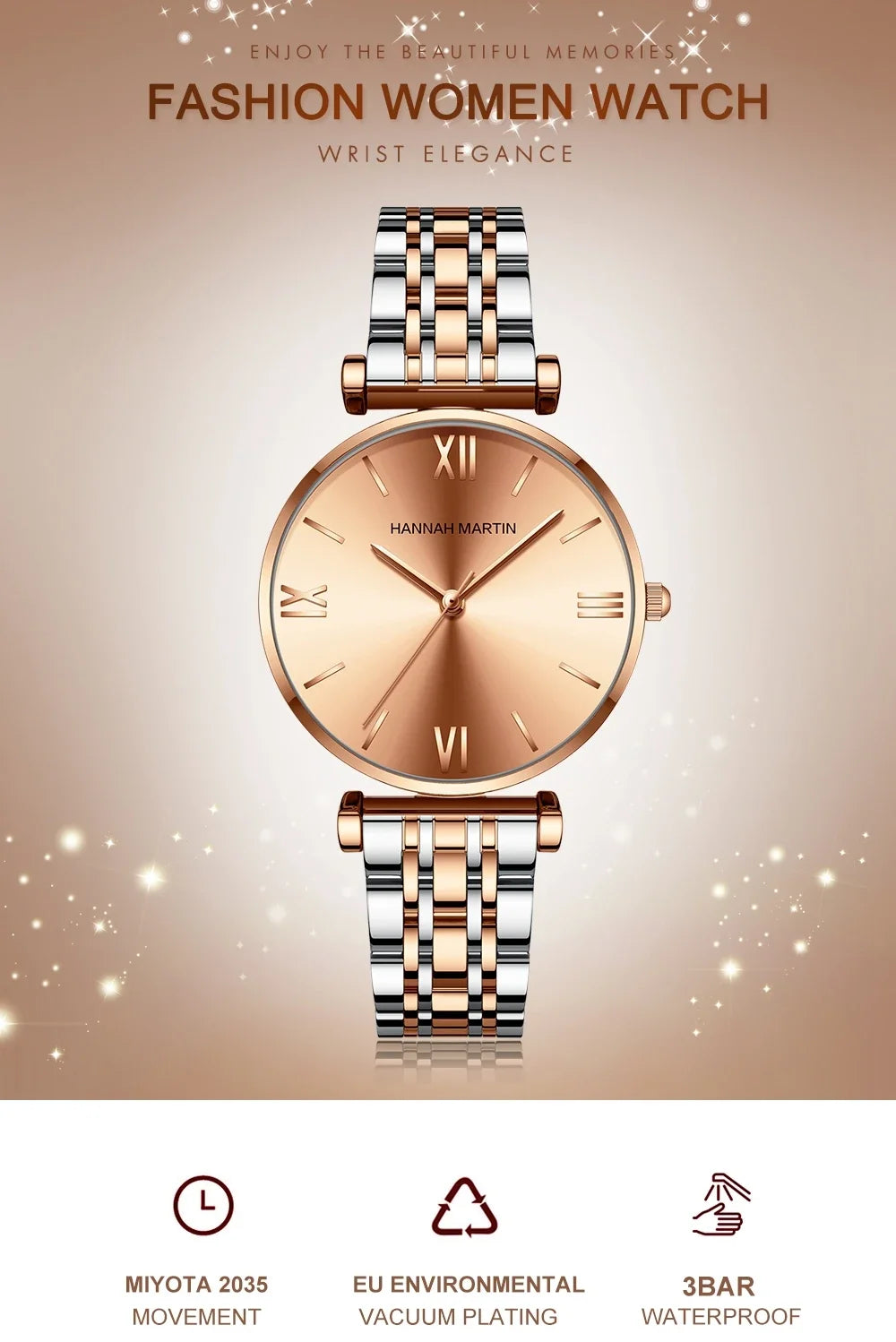 women's Timeless rose gold quartz wristwatch - stainless steel water-resistant minimalist round dial
