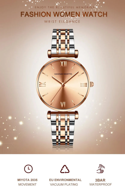 women's Timeless rose gold quartz wristwatch - stainless steel water-resistant minimalist round dial