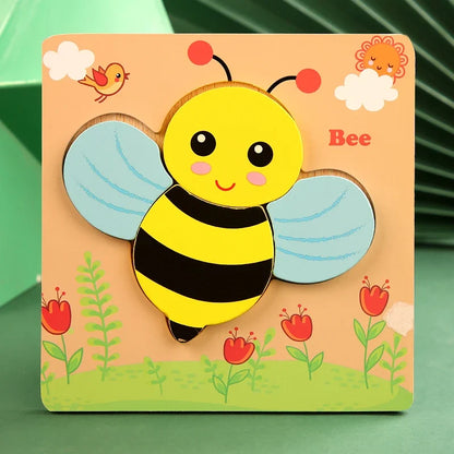 Quality High 3D Wooden Cartoon Animal Puzzle for Kids