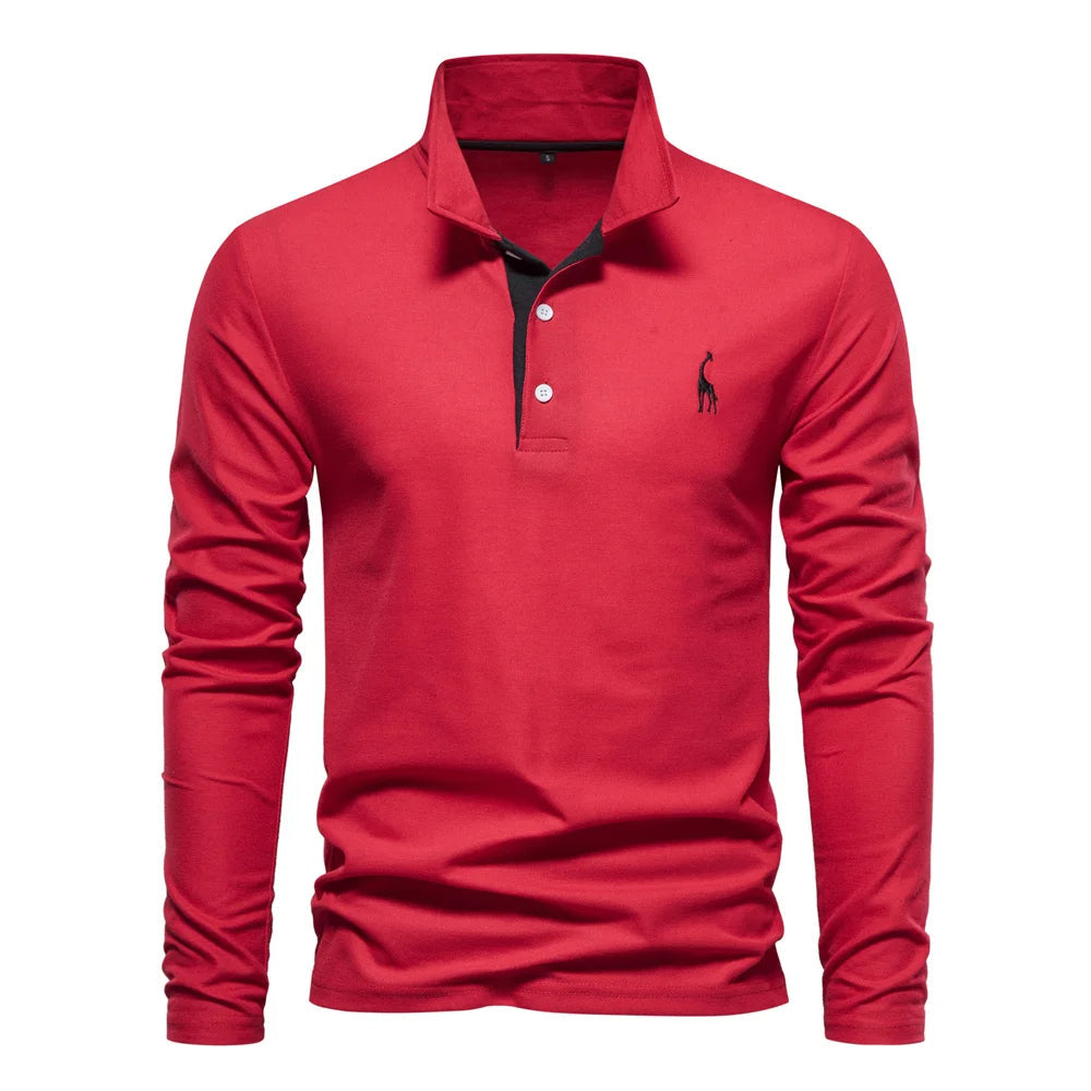 Plush Timeless Mens Long Sleeve Polo - Collared Cotton Casual